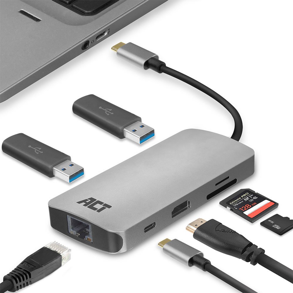ACT AC7041 USB-C naar HDMI multiport adapter met ethernet, USB hub, cardreader en PD pass through – 4