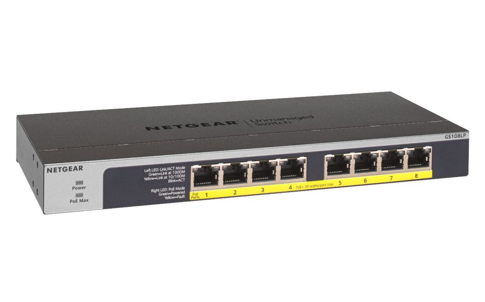 NETGEAR GS108LP Unmanaged Gigabit Ethernet (10/100/1000) Power over Ethernet (PoE) 1U Zwart, Grijs – 0