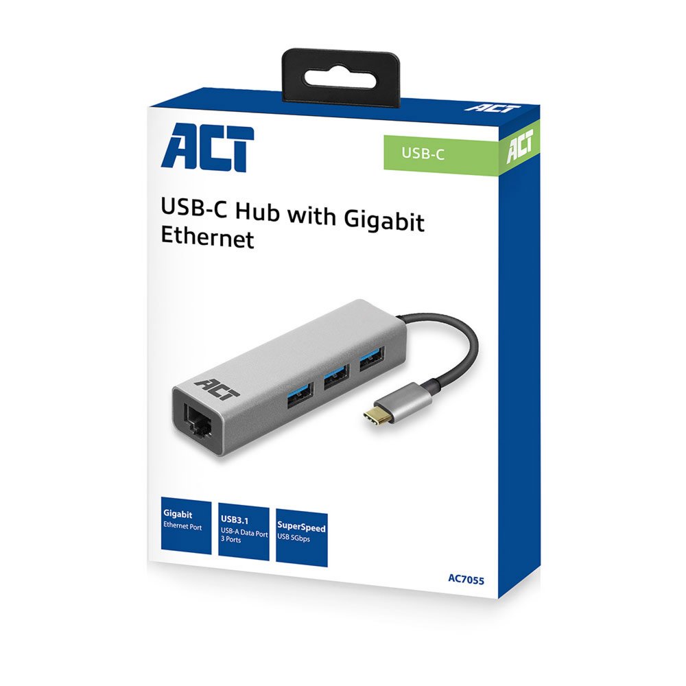 ACT AC7055 3-Poorts USB-C 3.2 (USB 3.0) Hub met Gigabit ethernet poort – 2