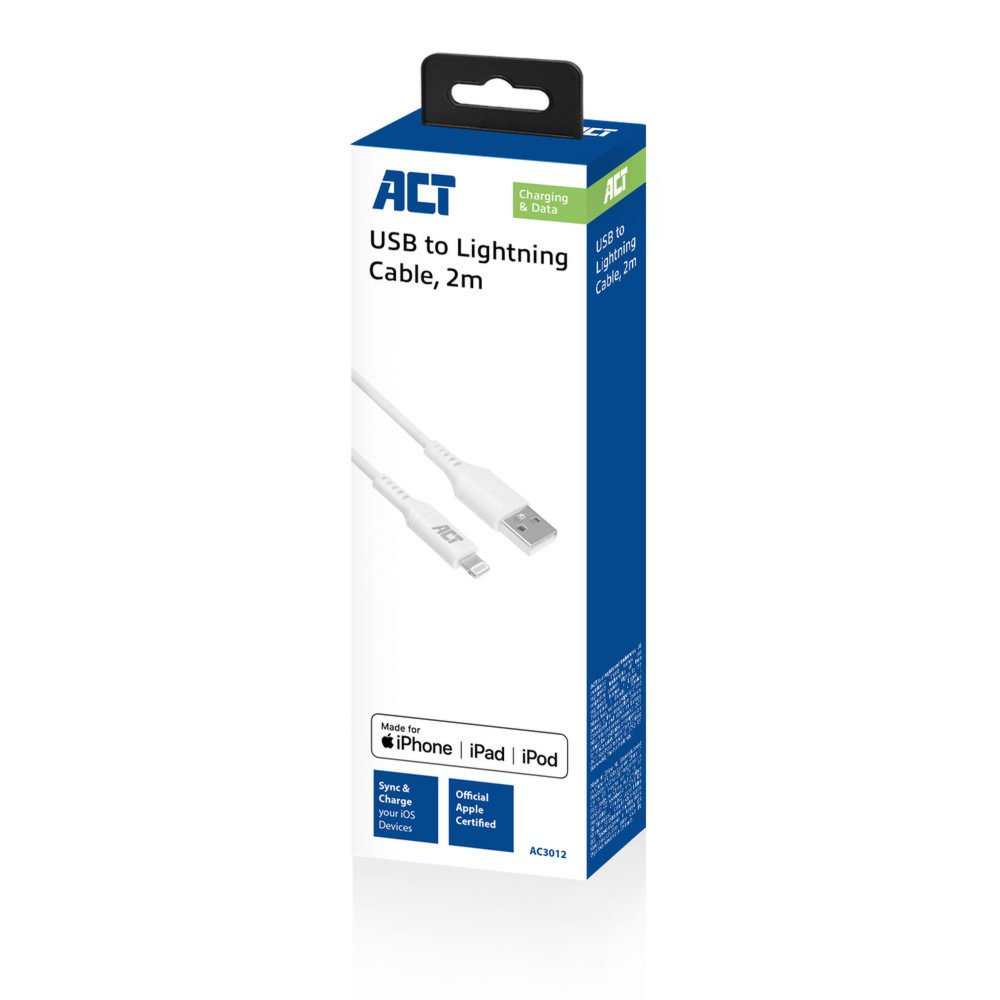 ACT AC3012 Lightning-kabel 2 m Wit – 1
