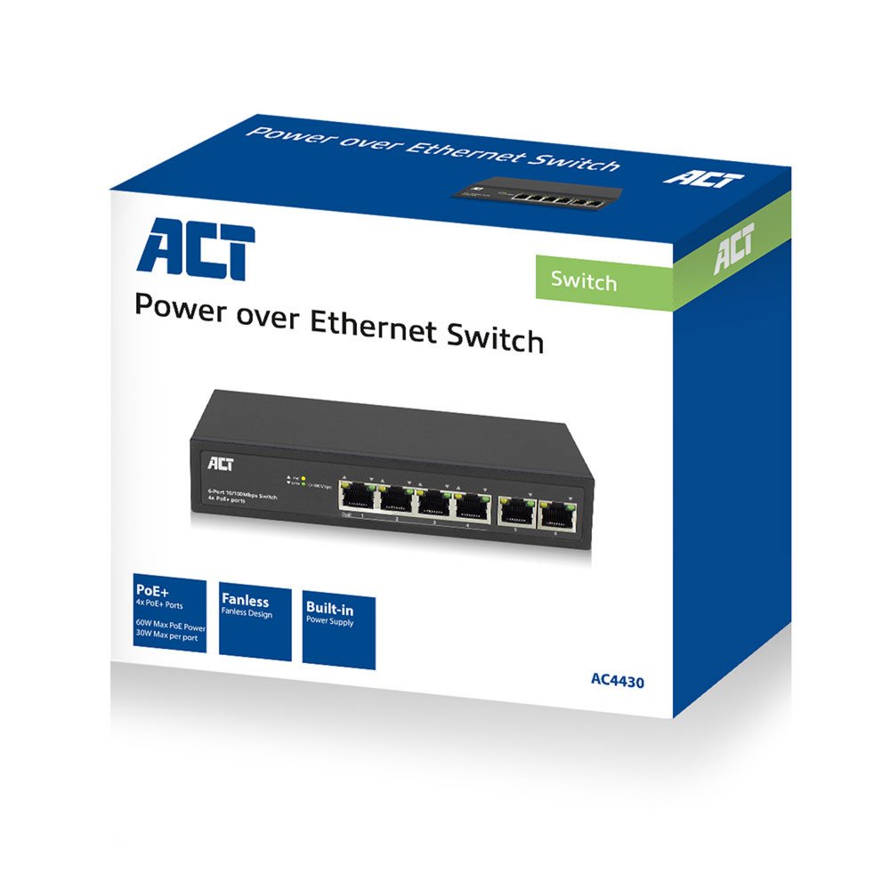 ACT AC4430 6-Poorts 10/100Mbps Switch | 4x PoE+ poorten – 3