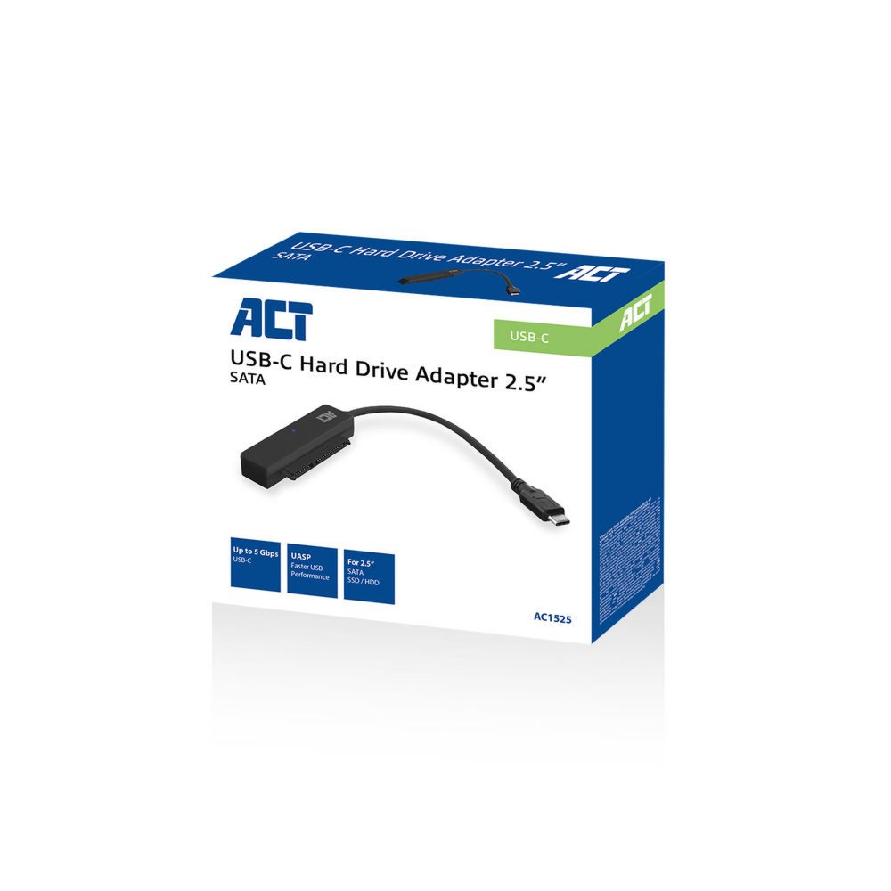 ACT AC1525 tussenstuk voor kabels USB Type-C SATA 7-pin + 15pin Zwart – 1