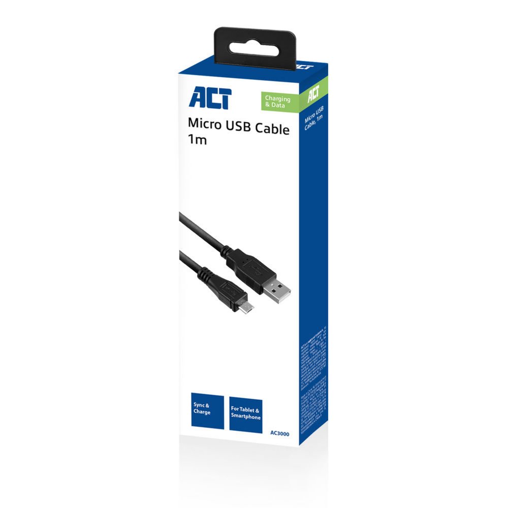 ACT AC3000 USB-kabel 1 m USB 2.0 USB A Micro-USB B Zwart – 2