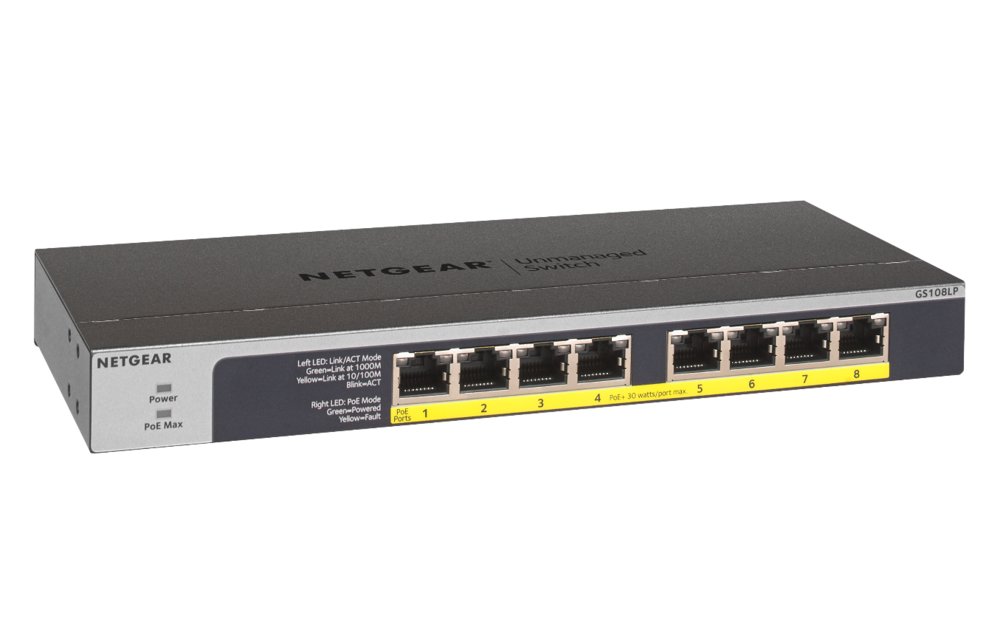 NETGEAR GS108LP Unmanaged Gigabit Ethernet (10/100/1000) Power over Ethernet (PoE) 1U Zwart, Grijs – 1