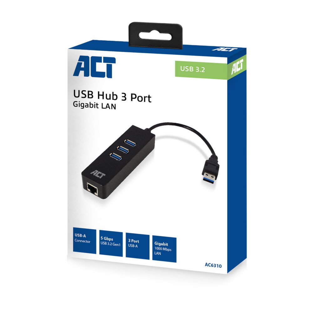 ACT AC6310 interface hub USB 3.2 Gen 1 (3.1 Gen 1) Type-A 5000 Mbit/s Zwart – 1