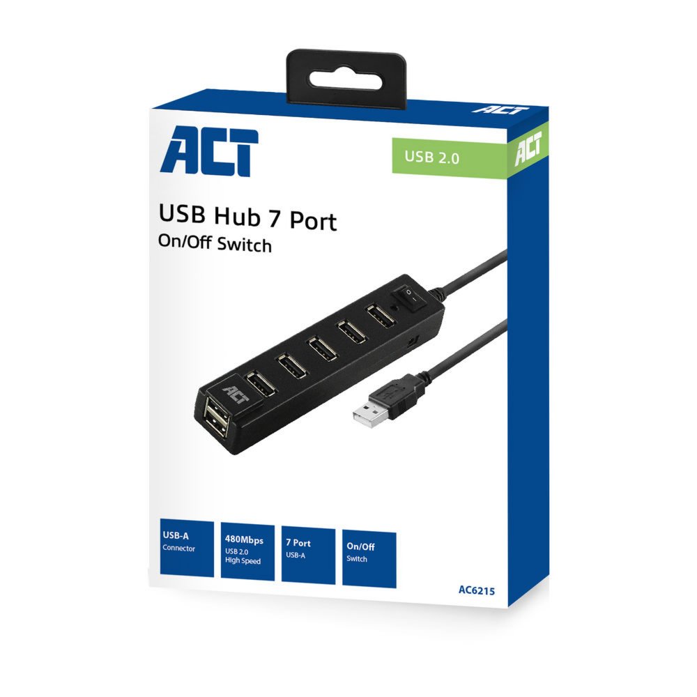 ACT AC6215 interface hub USB 2.0 480 Mbit/s Zwart – 1