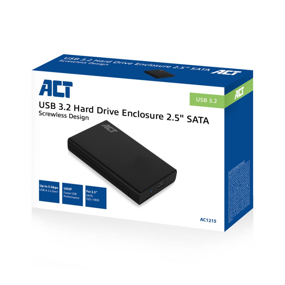 ACT AC1215 behuizing voor opslagstations HDD-/SSD-behuizing Zwart 2.5″ – 2