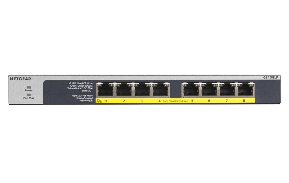 NETGEAR GS108LP Unmanaged Gigabit Ethernet (10/100/1000) Power over Ethernet (PoE) 1U Zwart, Grijs – 3