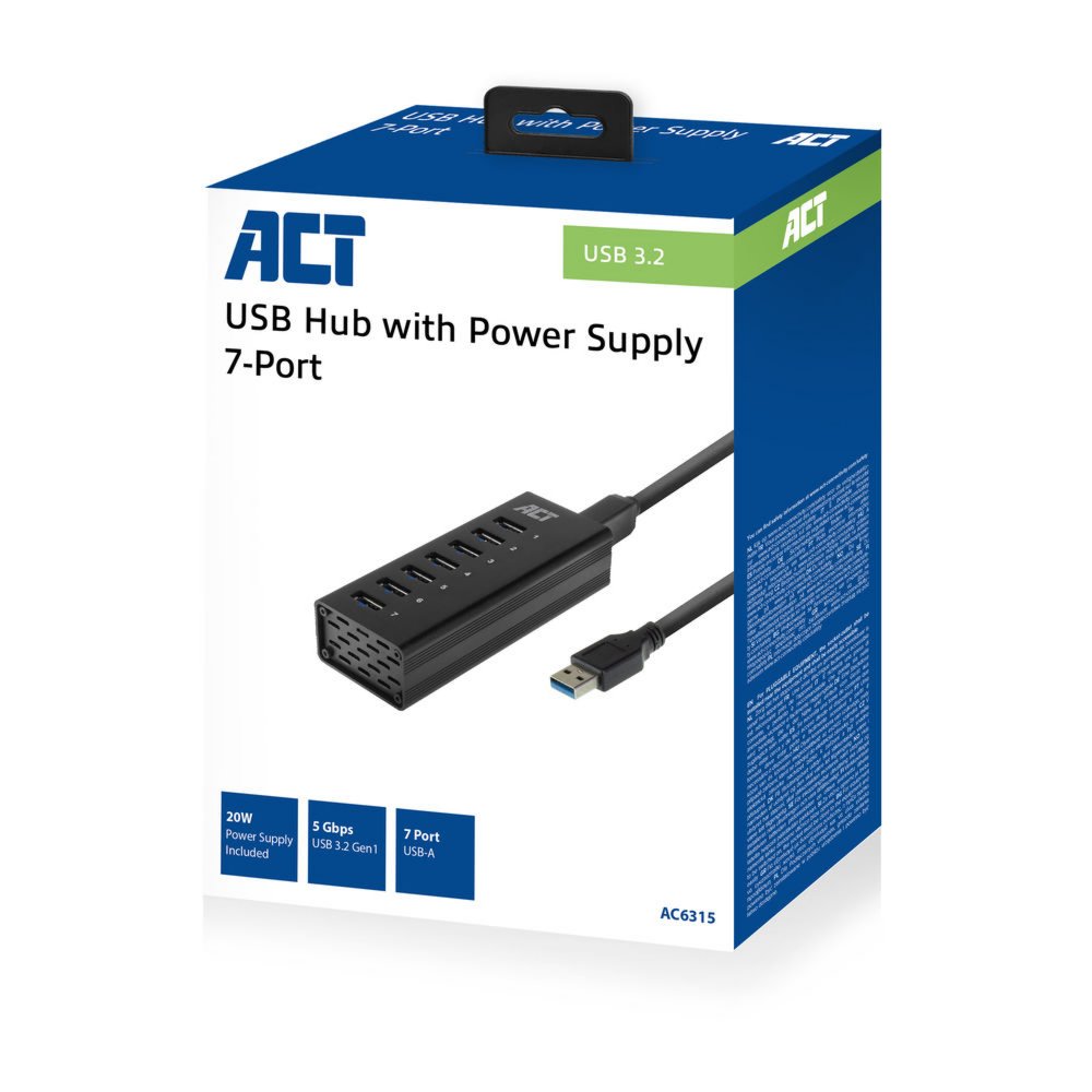 ACT AC6315 interface hub USB 3.2 Gen 1 (3.1 Gen 1) Type-A 5000 Mbit/s Zwart – 3