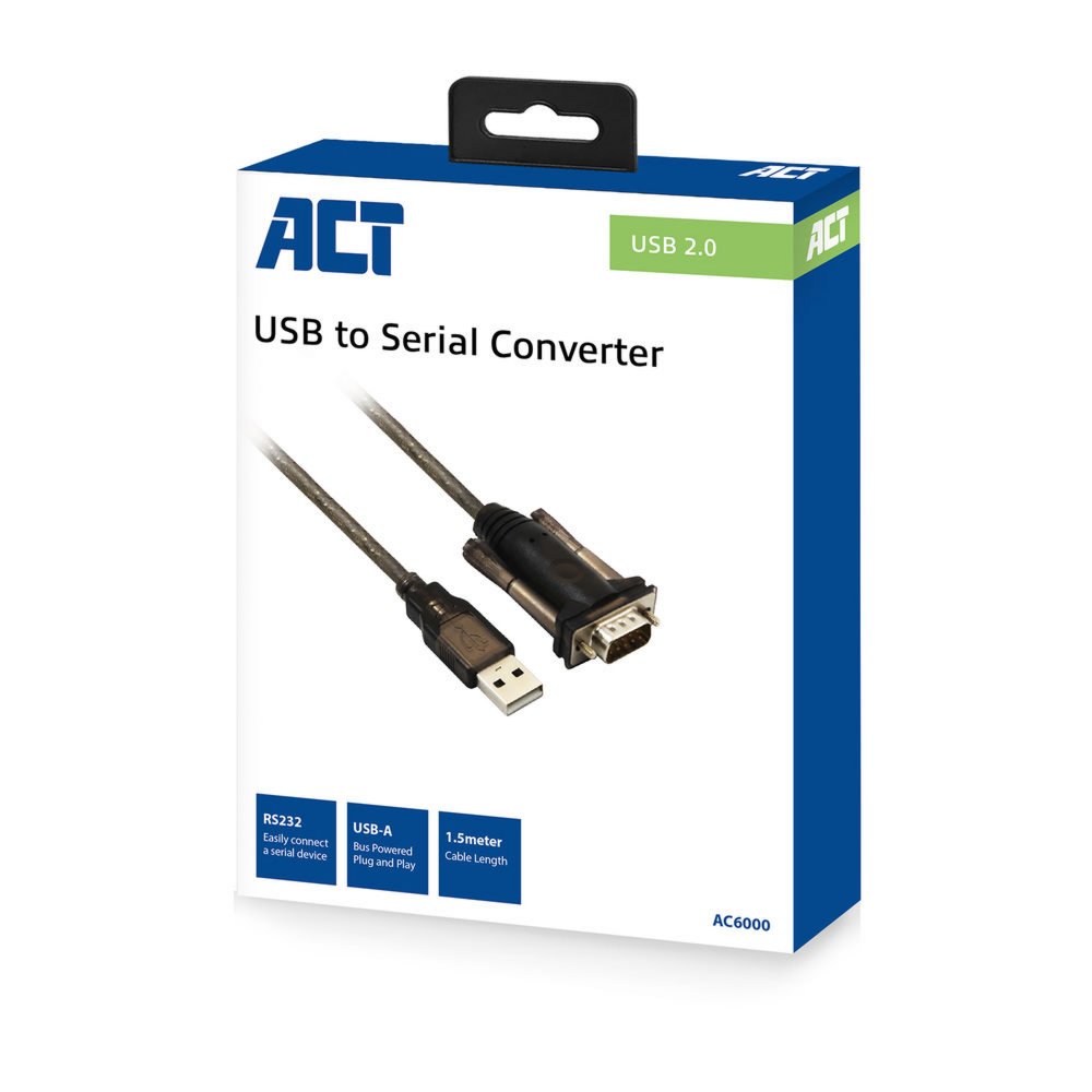 ACT AC6000 seriële kabel Zwart 1,5 m USB Type-A DB-9 – 3