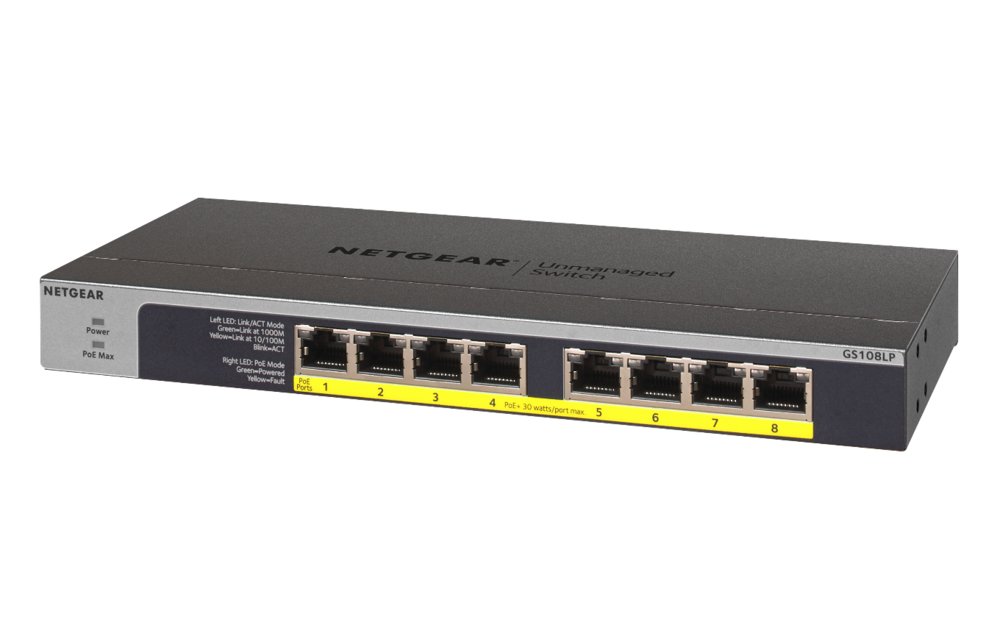 NETGEAR GS108LP Unmanaged Gigabit Ethernet (10/100/1000) Power over Ethernet (PoE) 1U Zwart, Grijs – 2