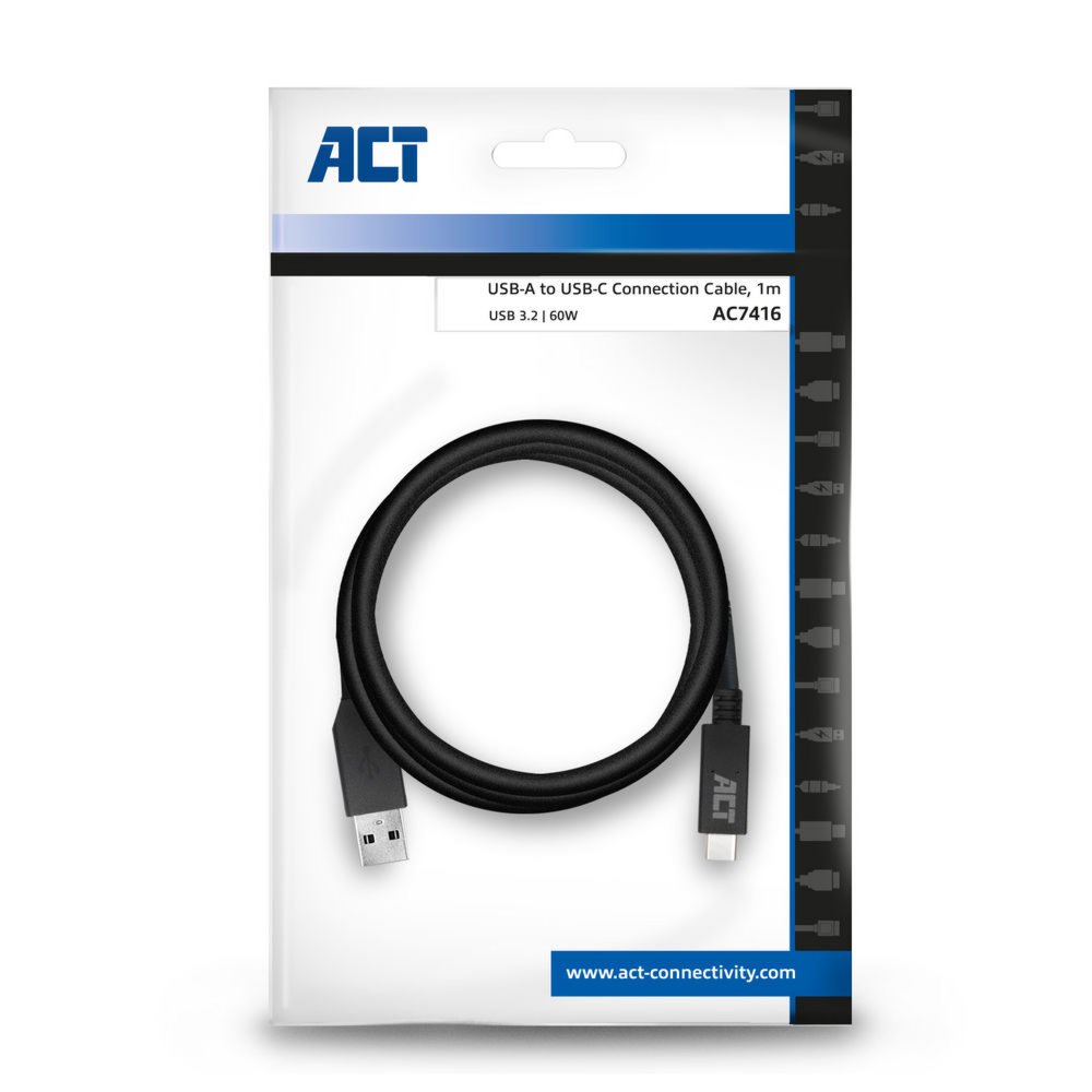 ACT AC7416 USB-kabel 1 m USB 3.2 Gen 1 (3.1 Gen 1) USB C USB A Zwart – 1