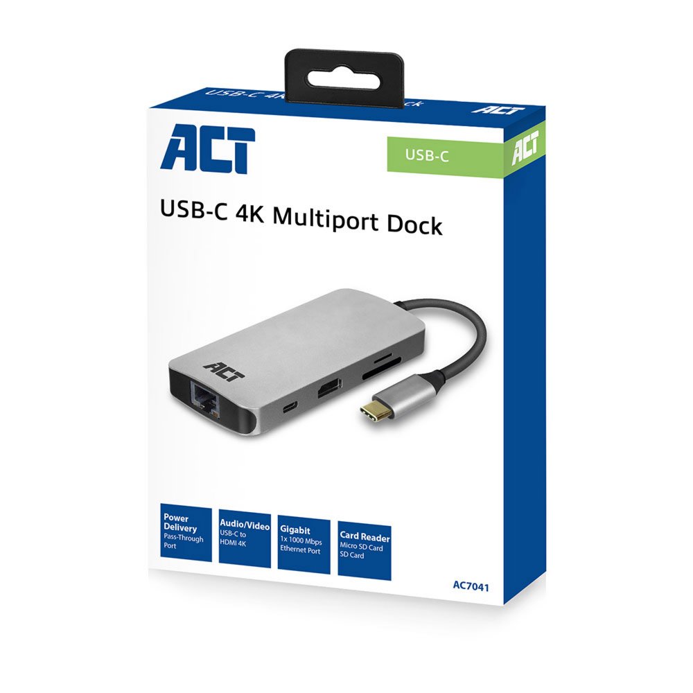 ACT AC7041 USB-C naar HDMI multiport adapter met ethernet, USB hub, cardreader en PD pass through – 3