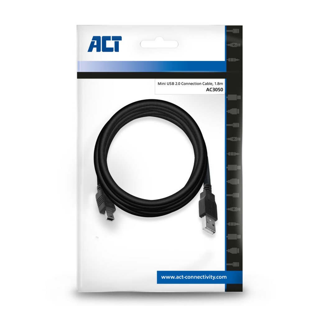 ACT AC3050 USB-kabel 1,8 m USB 2.0 USB A Mini-USB B Zwart – 1