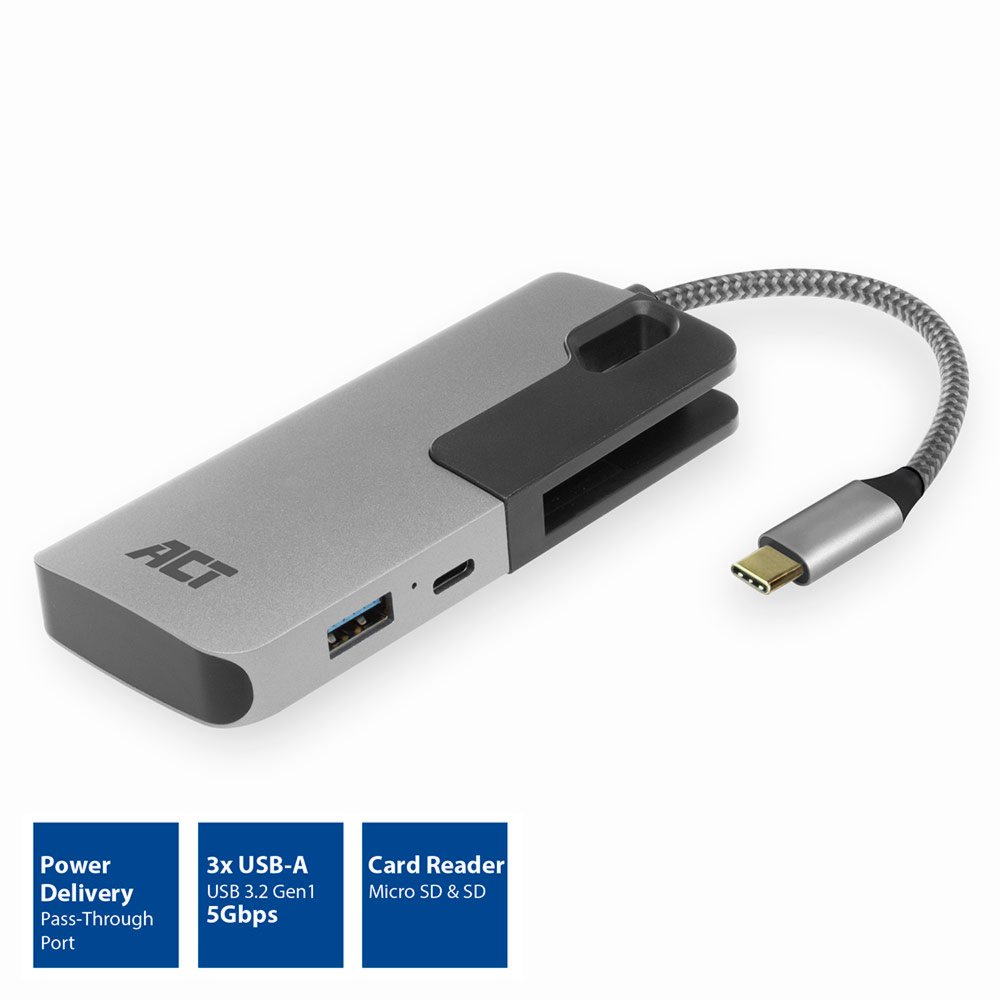 ACT AC7052 USB-C Hub 3 port met cardreader en PD pass through – 1